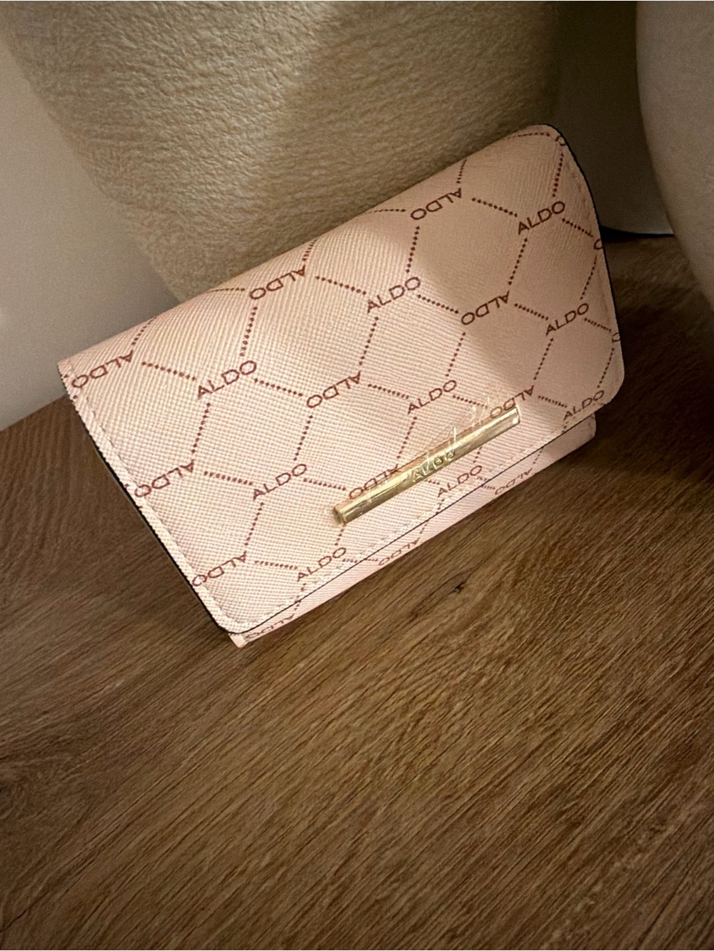 ALDO Light Pink Monogram Wallet with Gold Accent